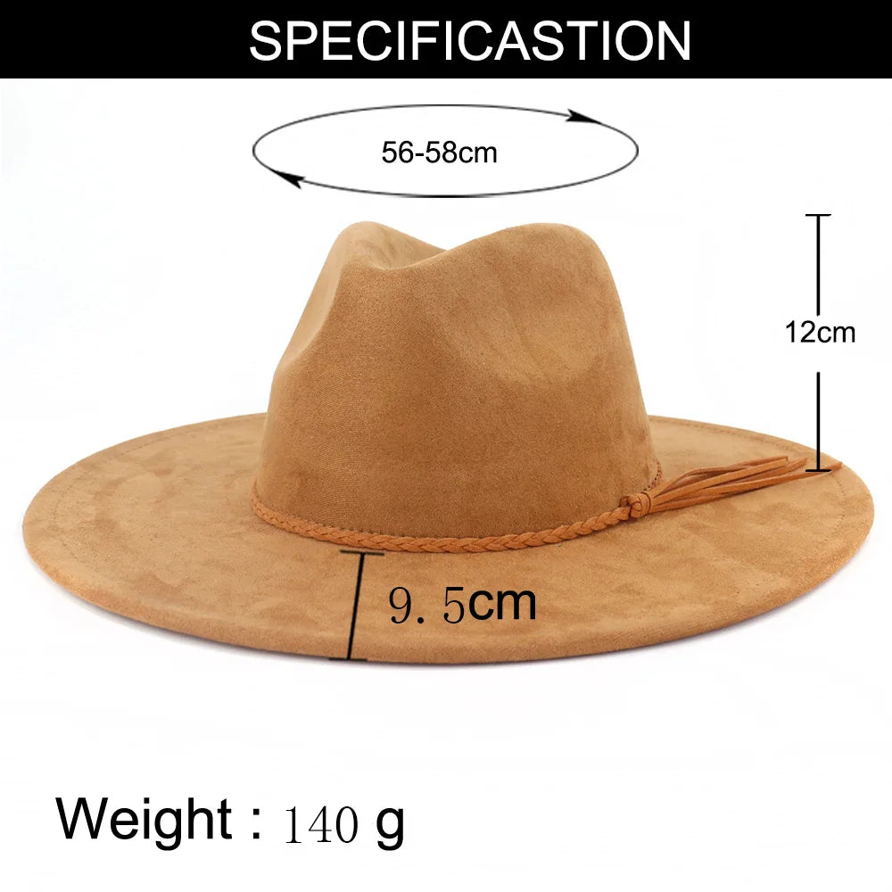 Semsket Fedora Filthatt med Bred Brem