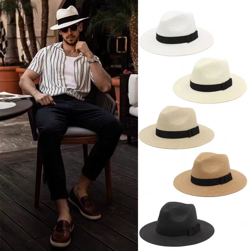 Strå Fedora Filthatt med Bred Brem