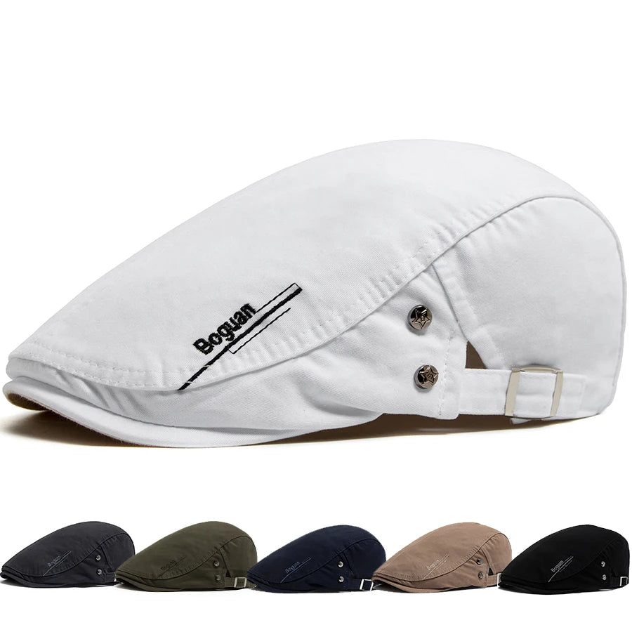 Brodert Bomull Newsboy Flatcap med Knappedetalj