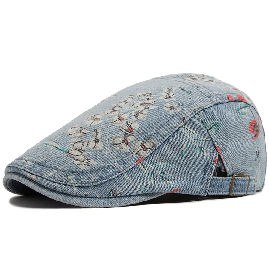 Mønstret Denim Newsboy Flatcap