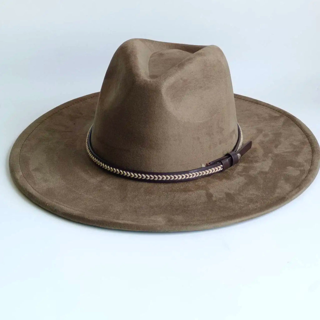 Semsket Fedora Filthatt med Bred Brem