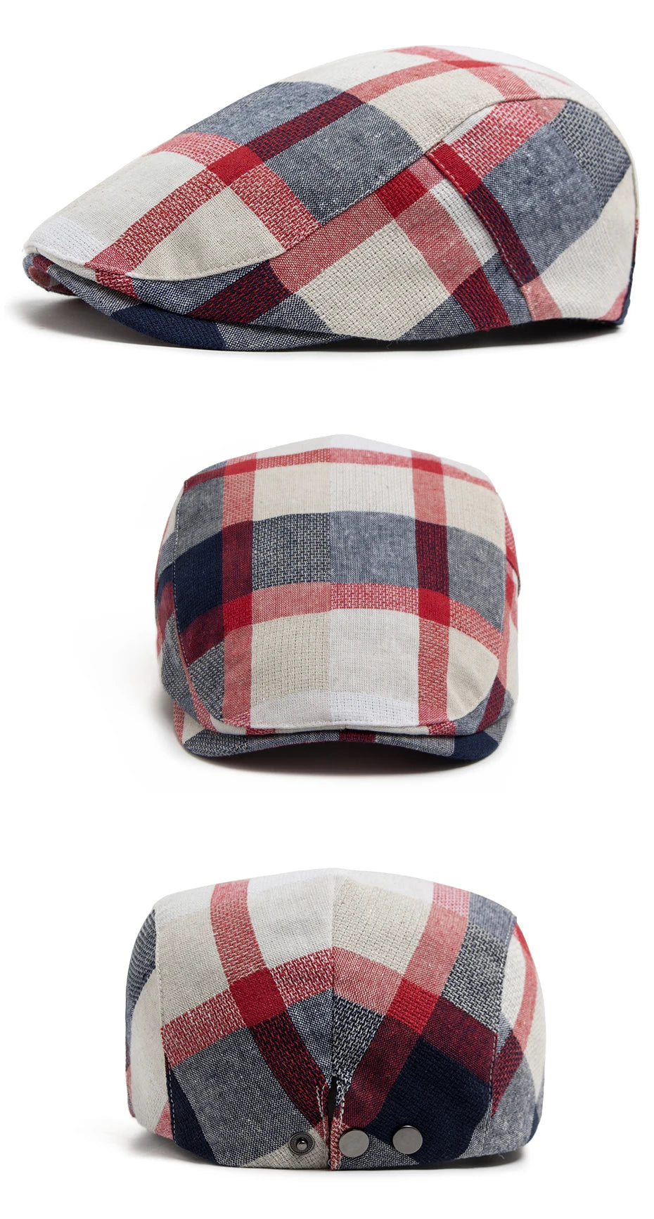 Rutete Newsboy Flatcap med Knappedetalj