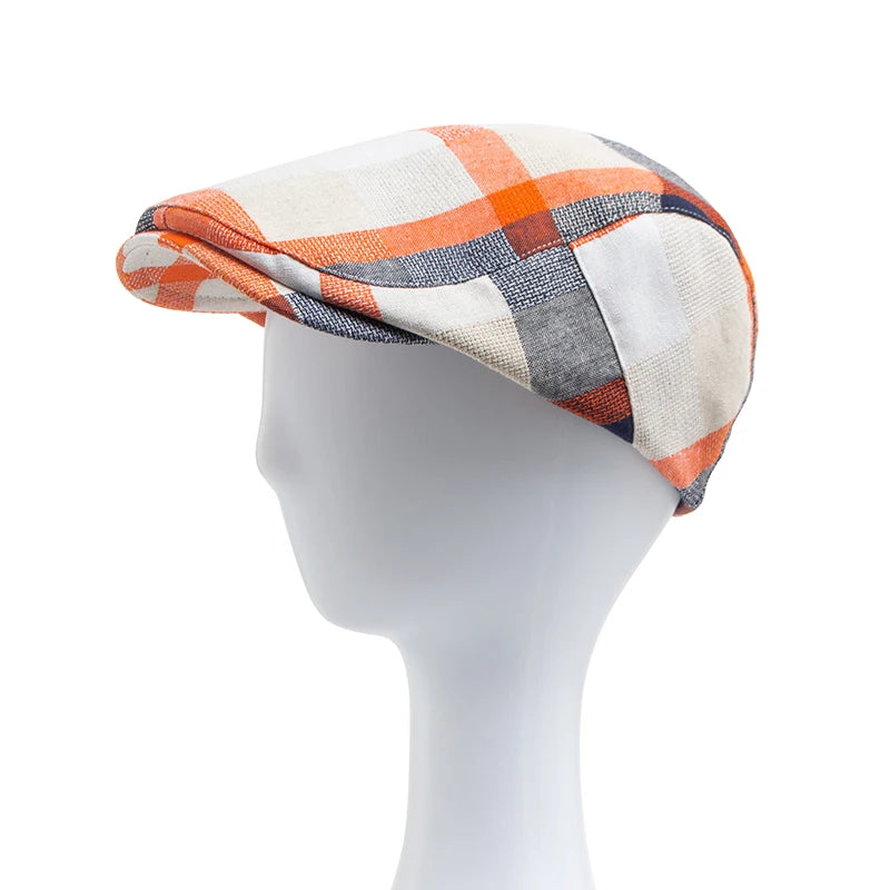 Rutete Newsboy Flatcap med Knappedetalj