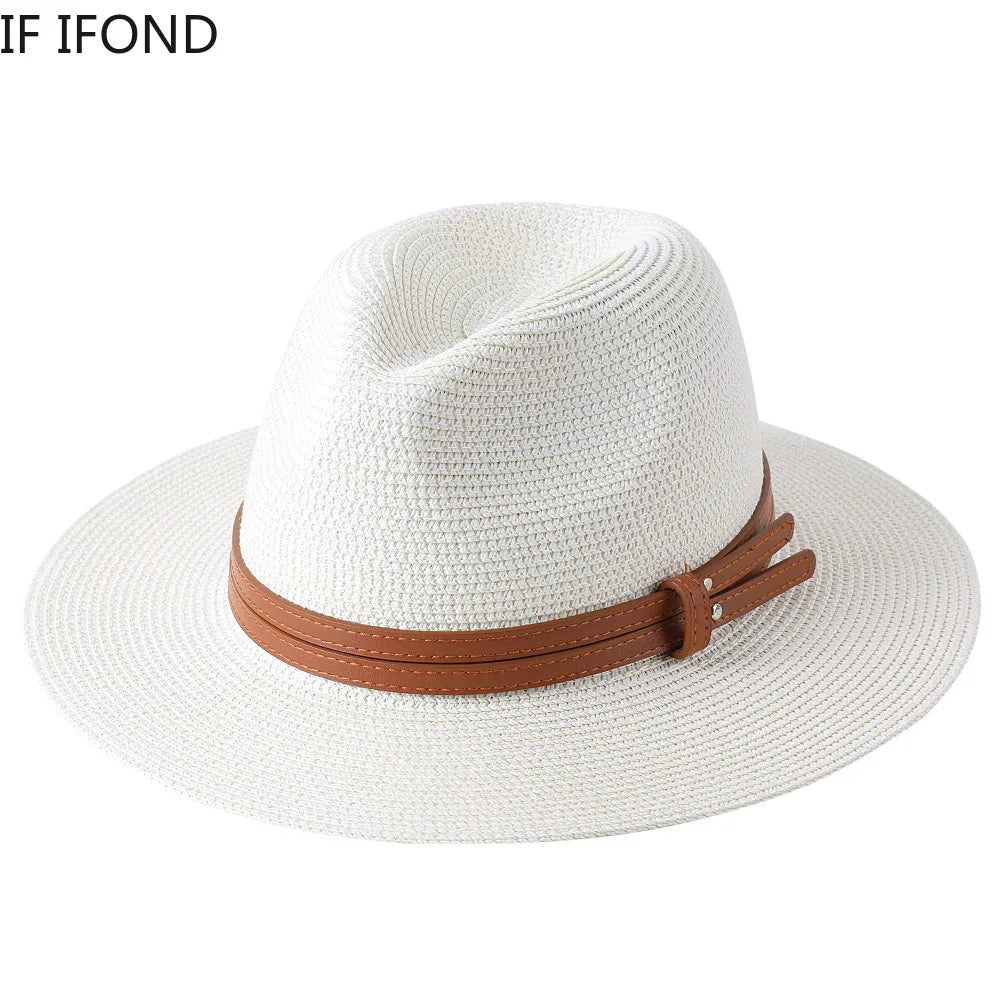Strå Fedora Filthatt med Bred Brem