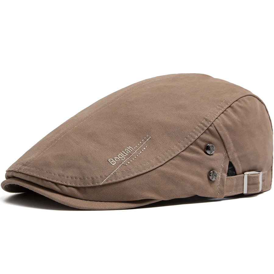 Brodert Bomull Newsboy Flatcap med Knappedetalj