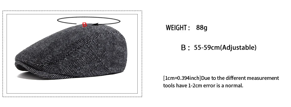 Fiskebeinsmønstret Newsboy Flatcap med Knappedetalj