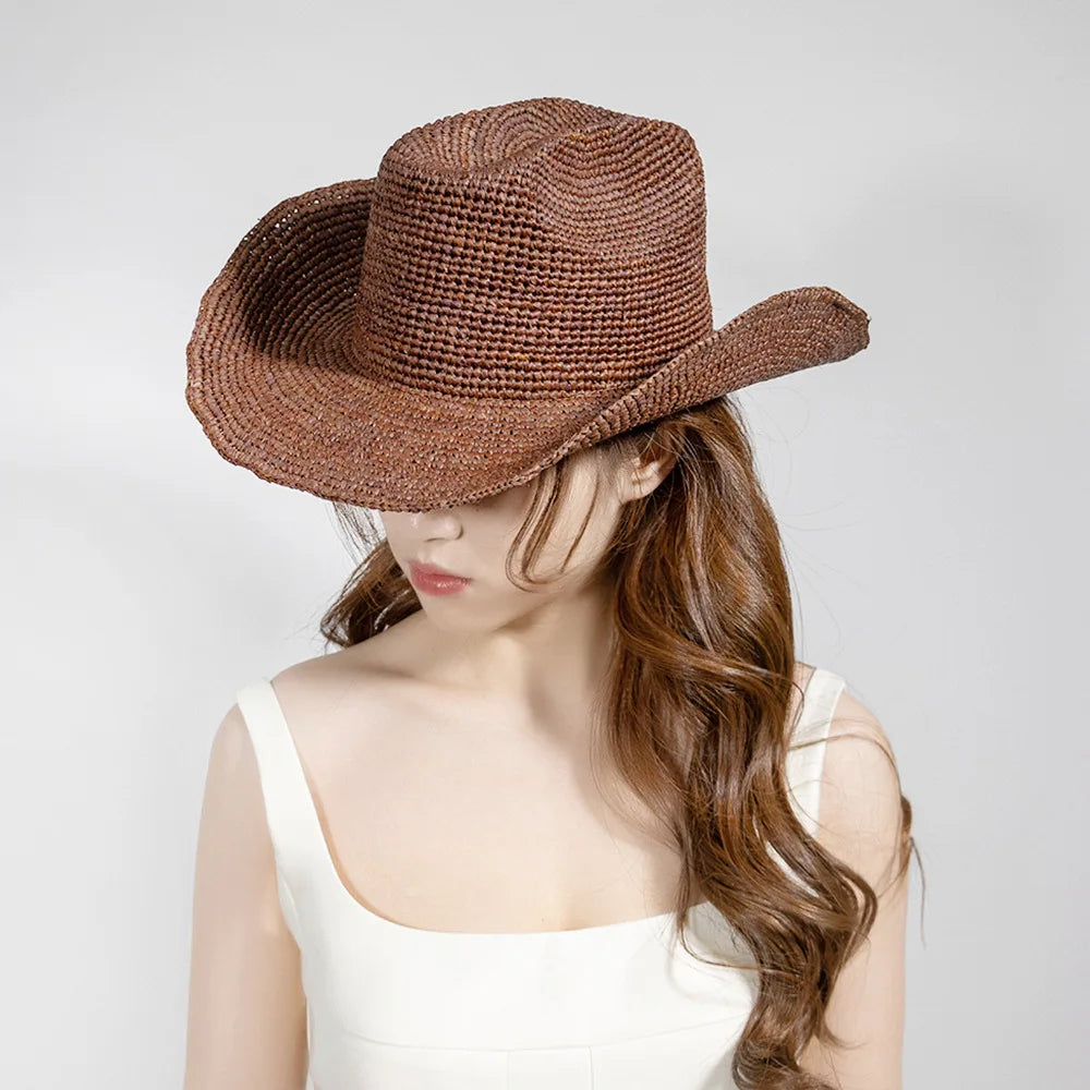 Raffia Cowboy-hatt med Bred Brem