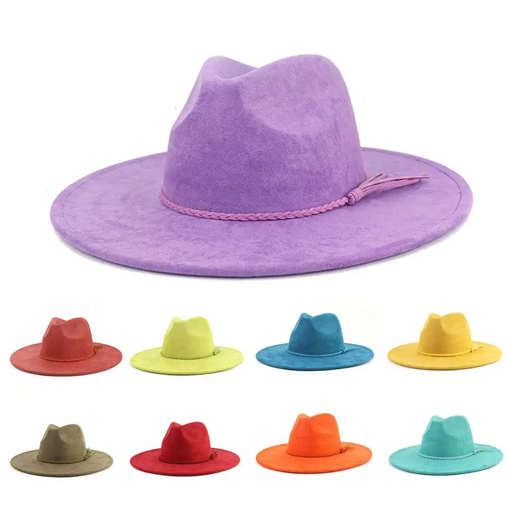 Semsket Fedora Filthatt med Bred Brem