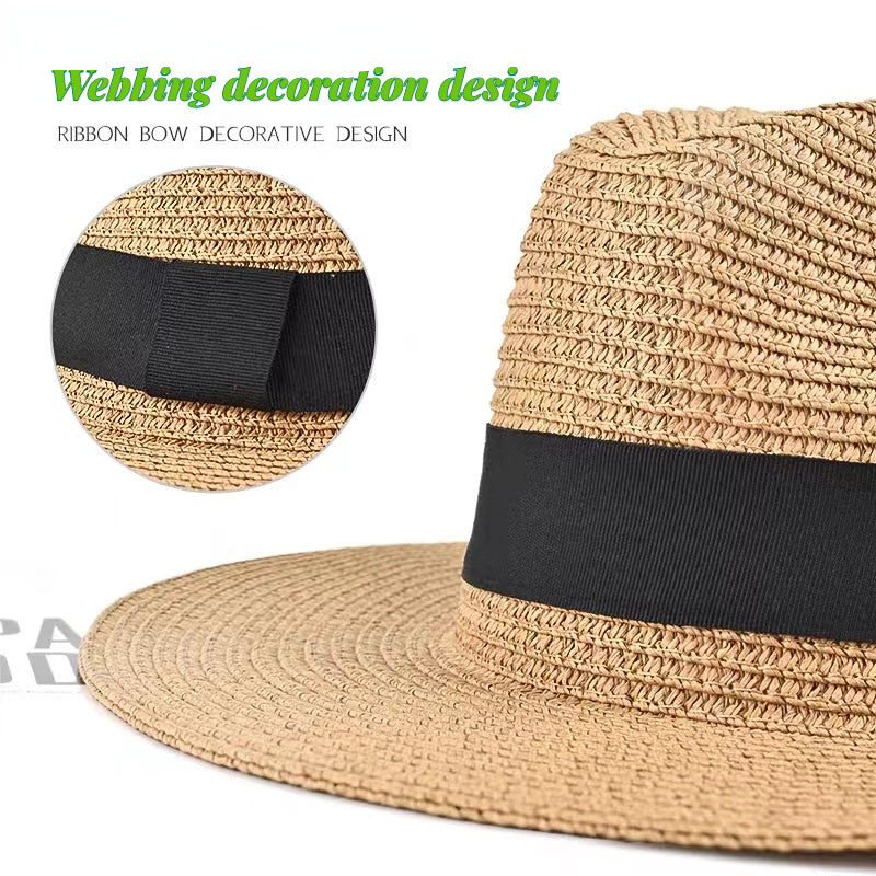 Strå Fedora Filthatt med Bred Brem