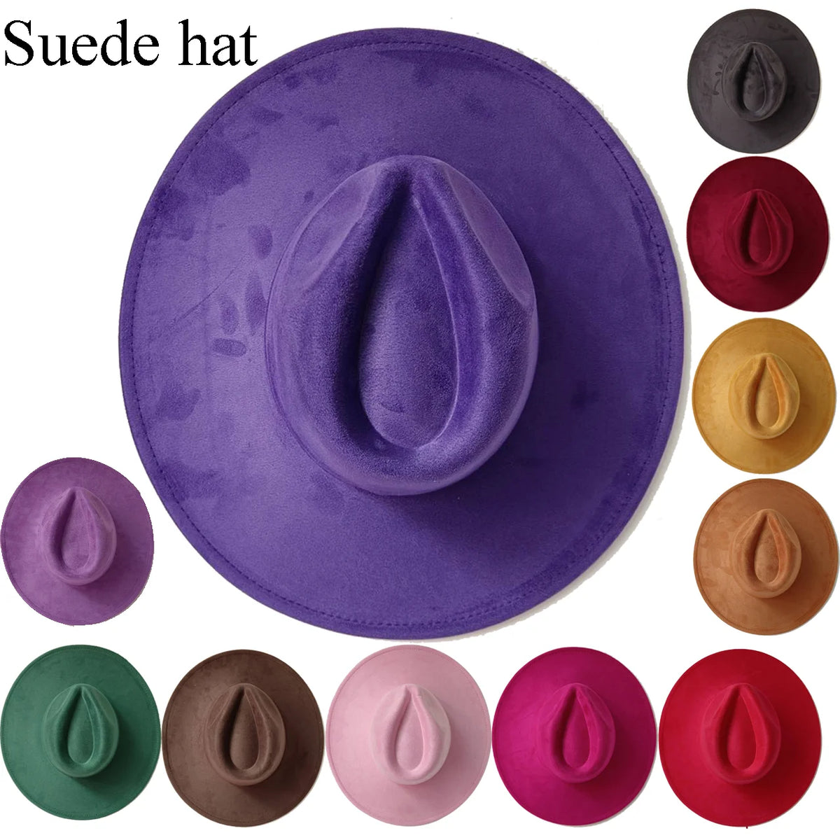 Semsket Fedora Filthatt med Bred Brem