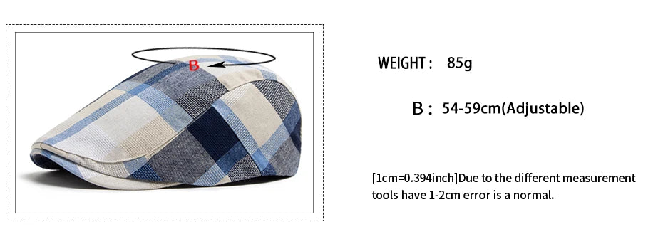 Rutete Newsboy Flatcap med Knappedetalj