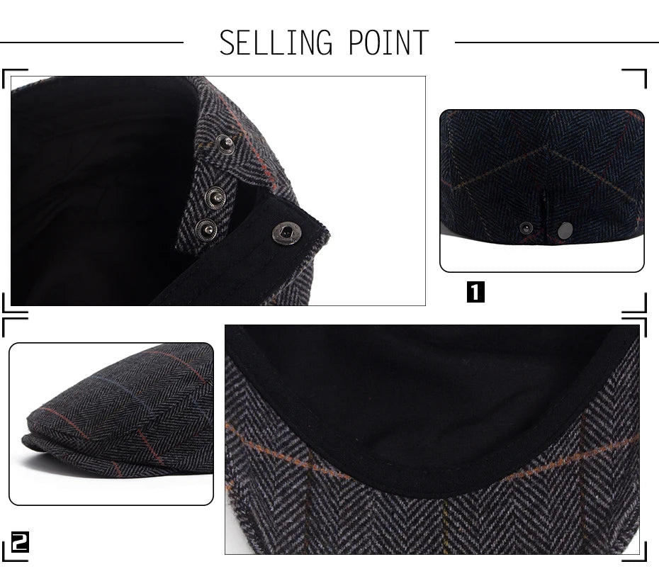 Fiskebeinsmønstret Ull Newsboy Flatcap