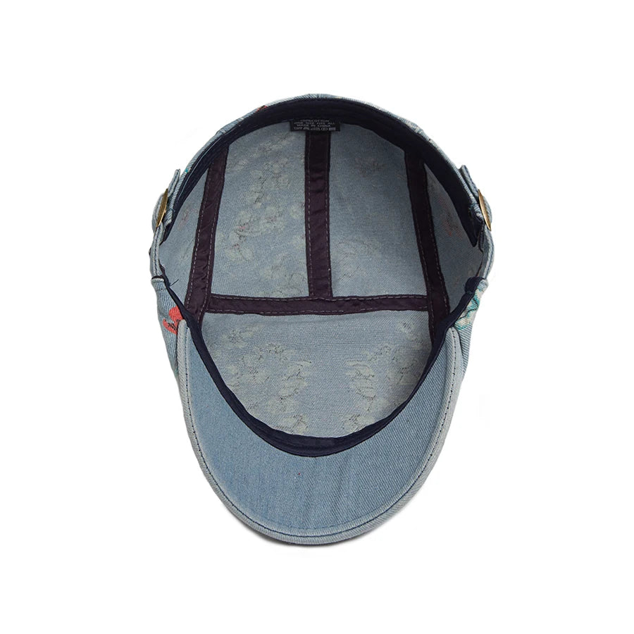 Mønstret Denim Newsboy Flatcap
