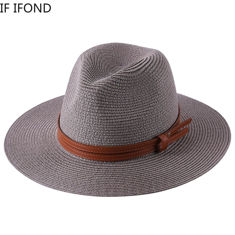 Strå Fedora Filthatt med Bred Brem