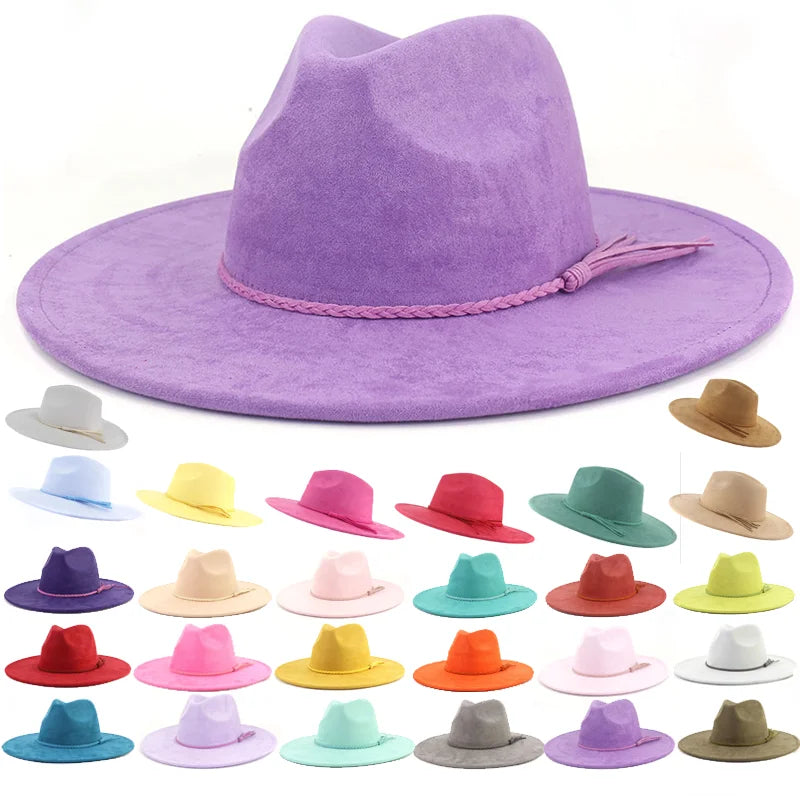 Semsket Fedora Filthatt med Bred Brem