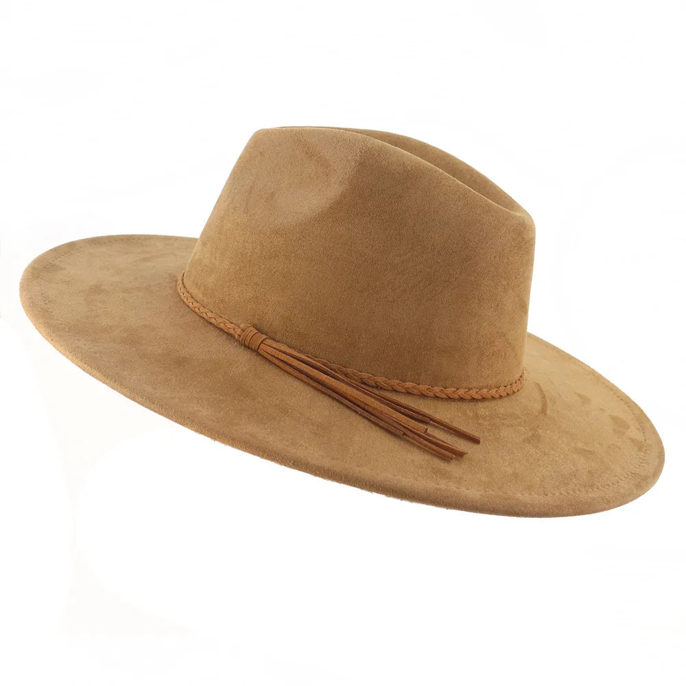 Semsket Fedora Filthatt med Bred Brem
