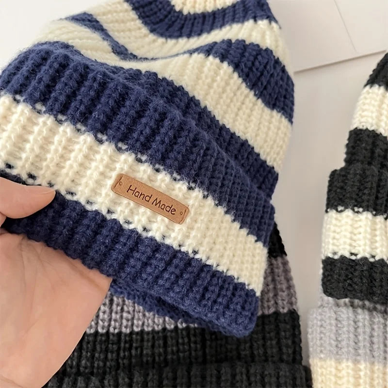 Stripete Strikket Sykkellue