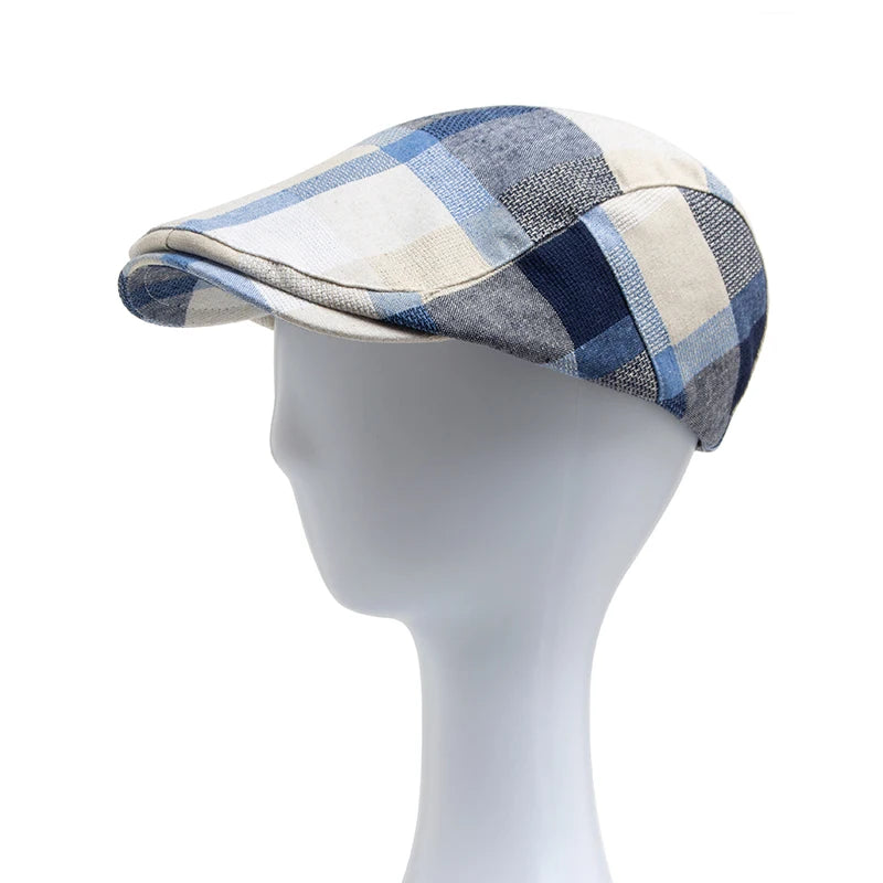 Rutete Newsboy Flatcap med Knappedetalj