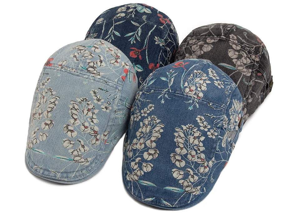 Mønstret Denim Newsboy Flatcap