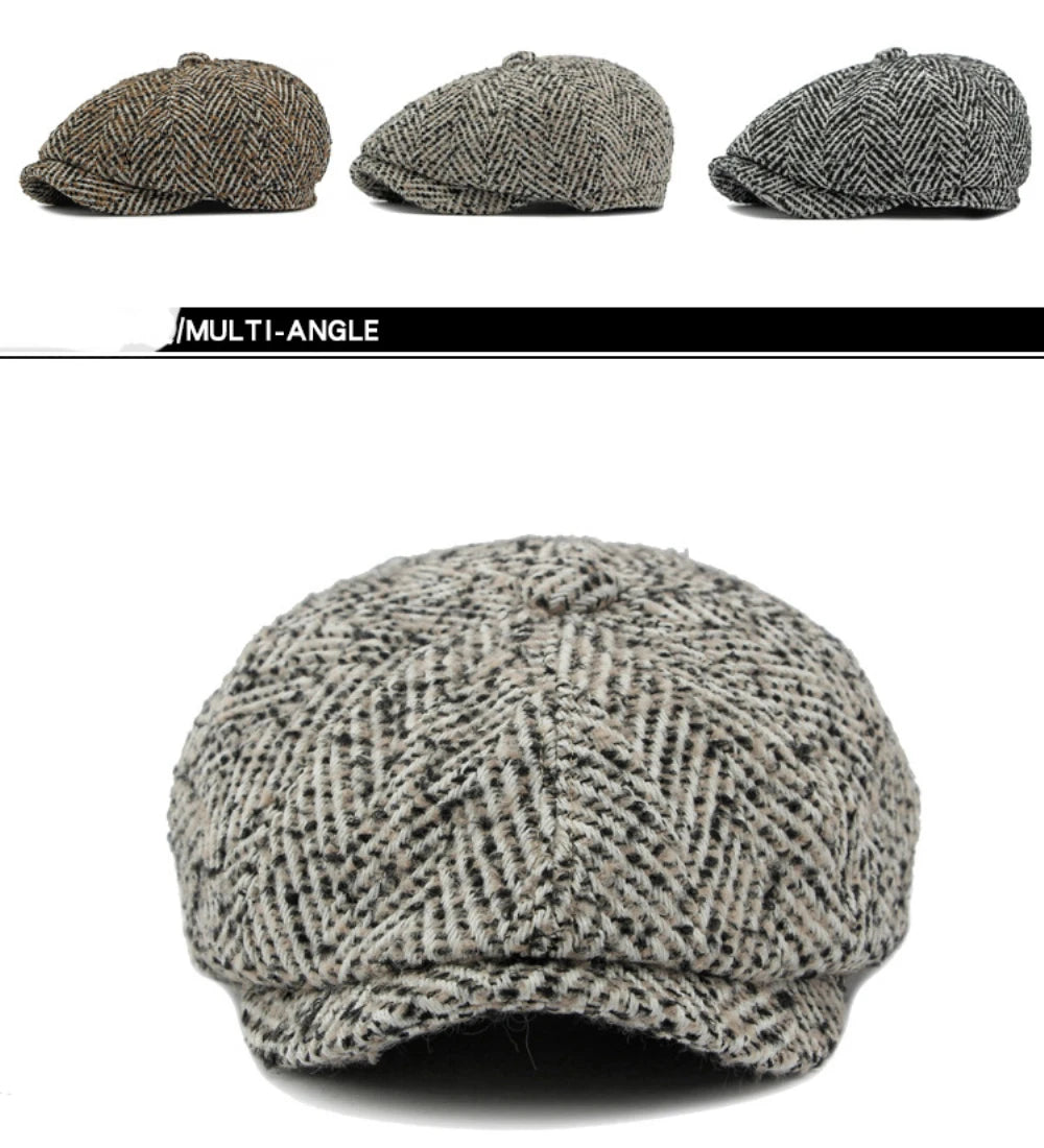 Stripete Ull Newsboy Flatcap