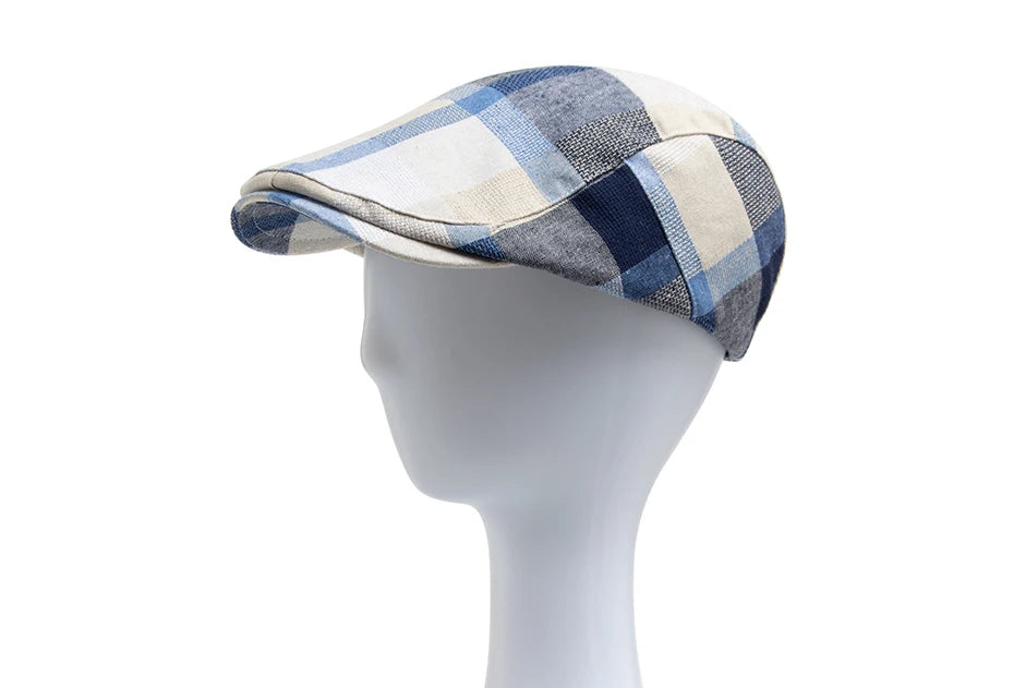 Rutete Newsboy Flatcap med Knappedetalj