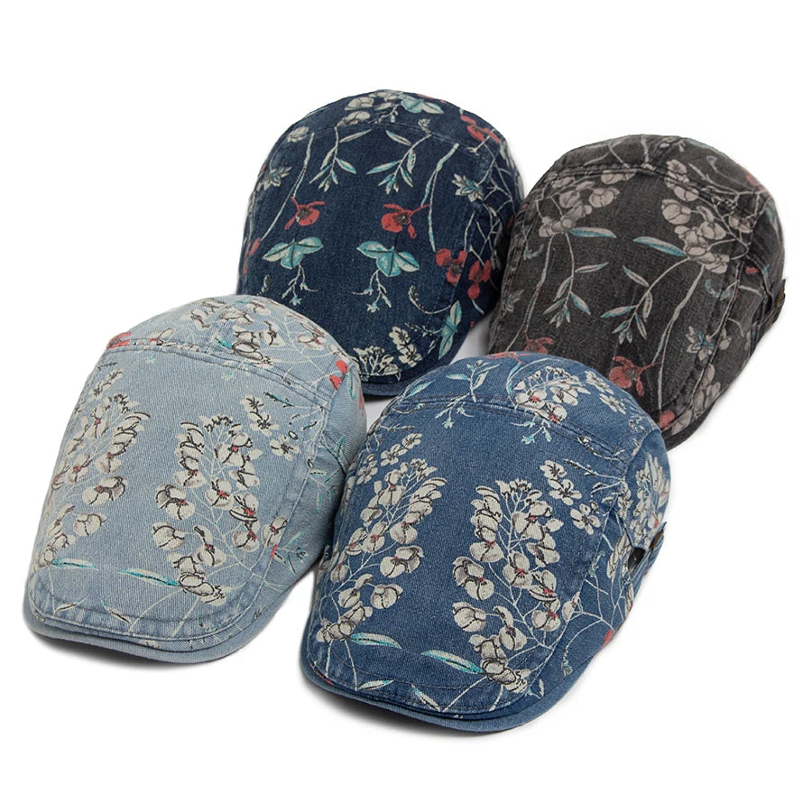 Mønstret Denim Newsboy Flatcap