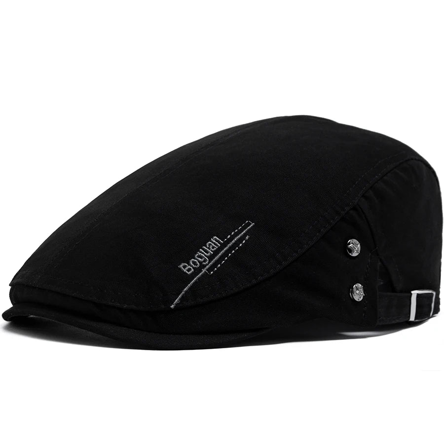 Brodert Bomull Newsboy Flatcap med Knappedetalj