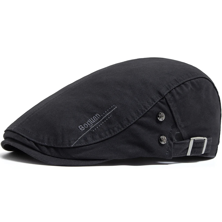 Brodert Bomull Newsboy Flatcap med Knappedetalj
