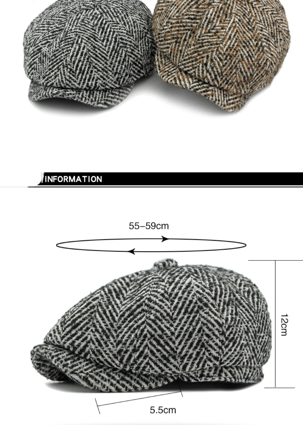 Stripete Ull Newsboy Flatcap