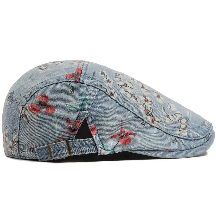 Mønstret Denim Newsboy Flatcap