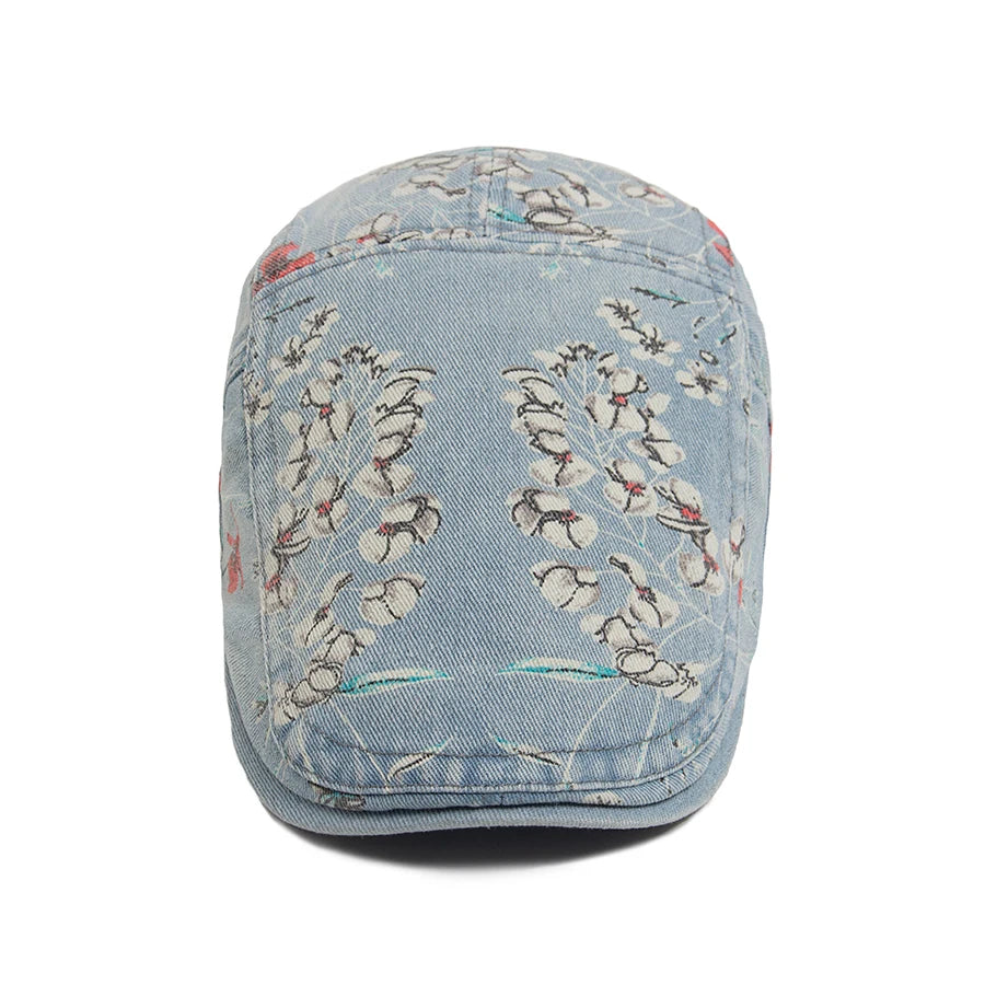 Mønstret Denim Newsboy Flatcap