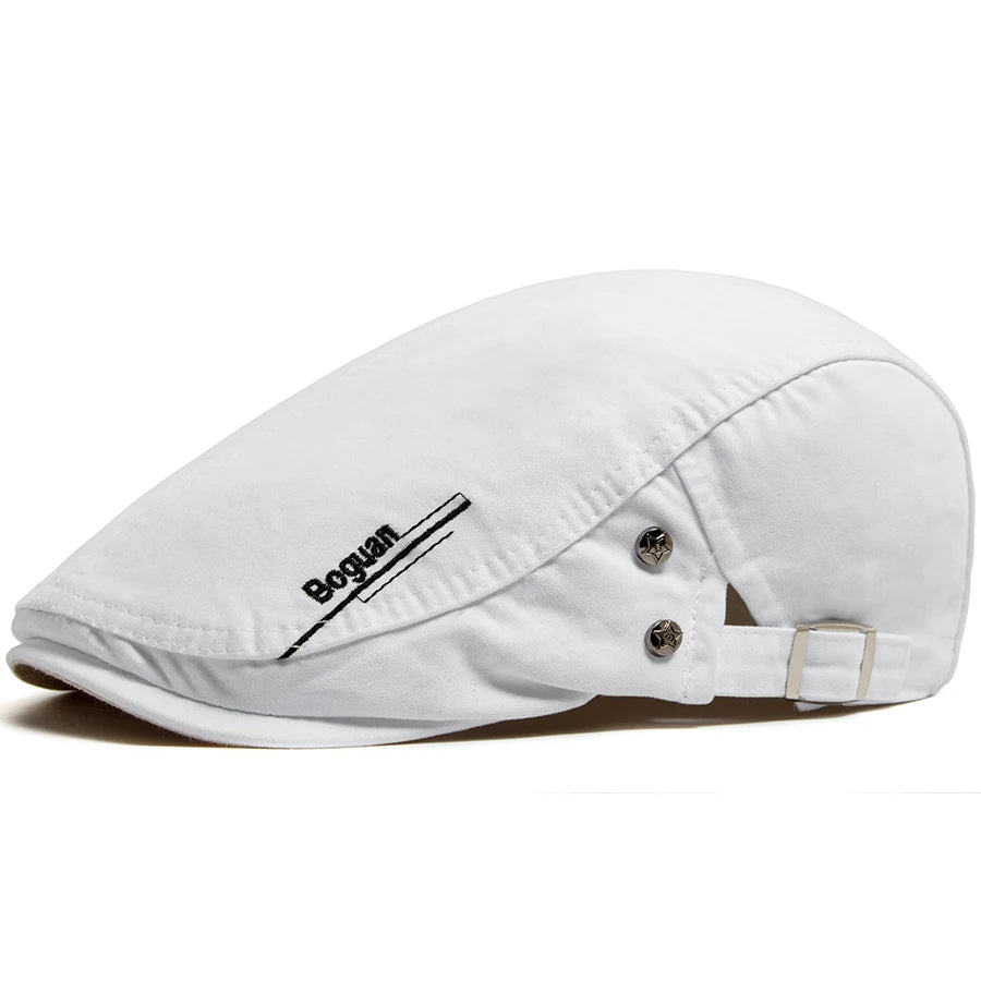 Brodert Bomull Newsboy Flatcap med Knappedetalj