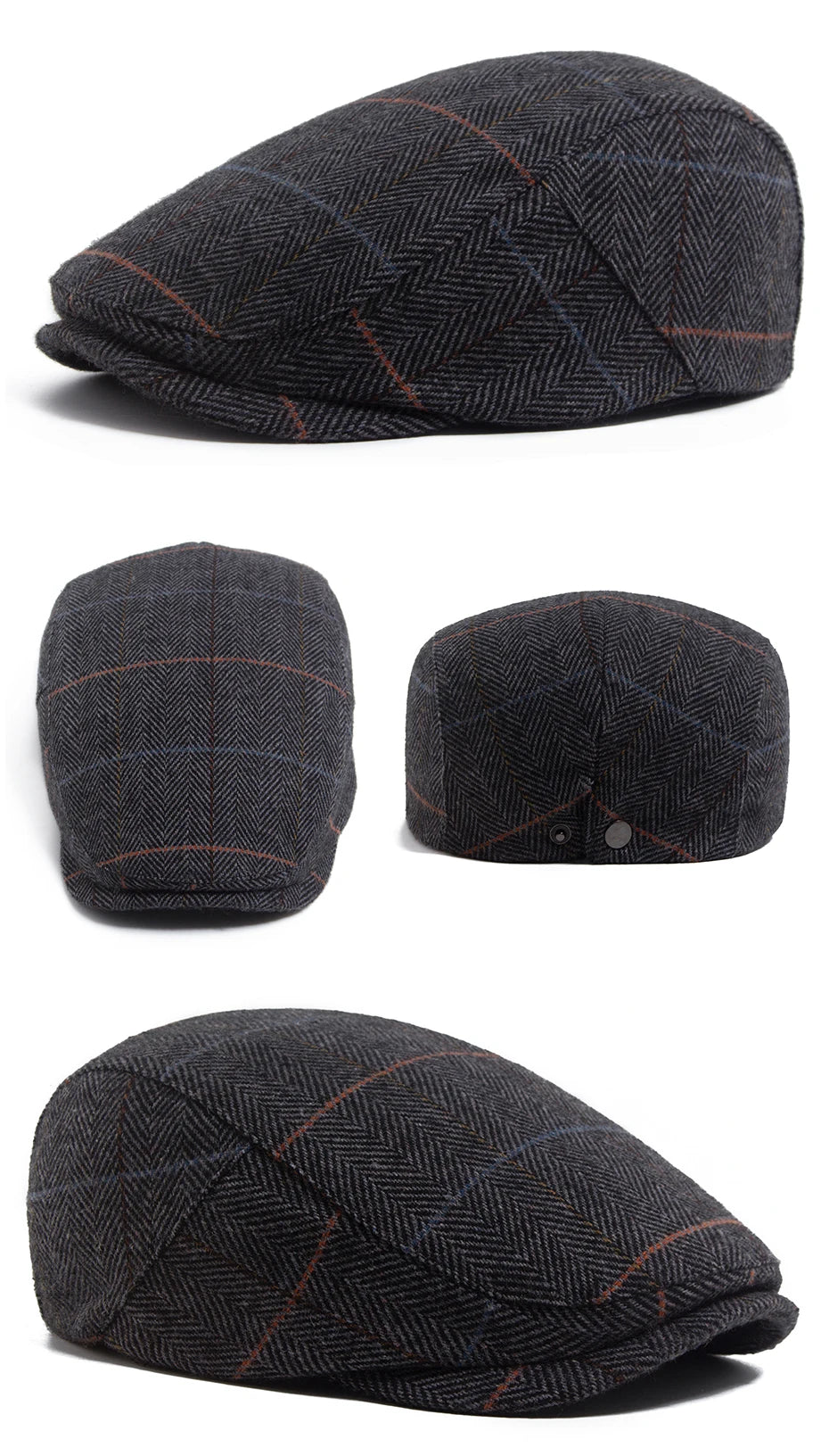 Fiskebeinsmønstret Ull Newsboy Flatcap