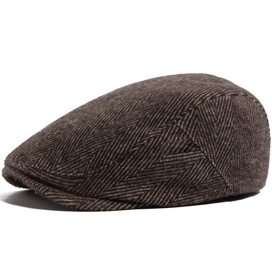 Fiskebeinsmønstret Newsboy Flatcap med Knappedetalj