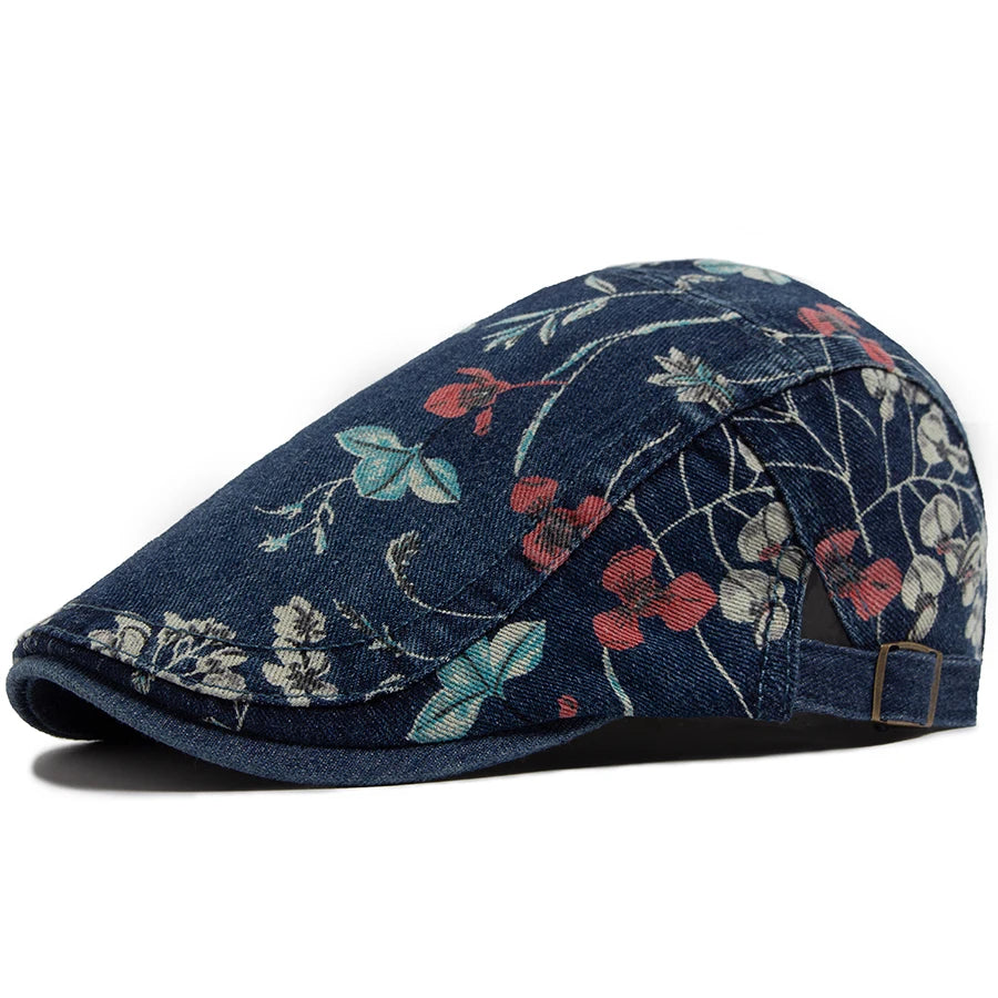 Mønstret Denim Newsboy Flatcap