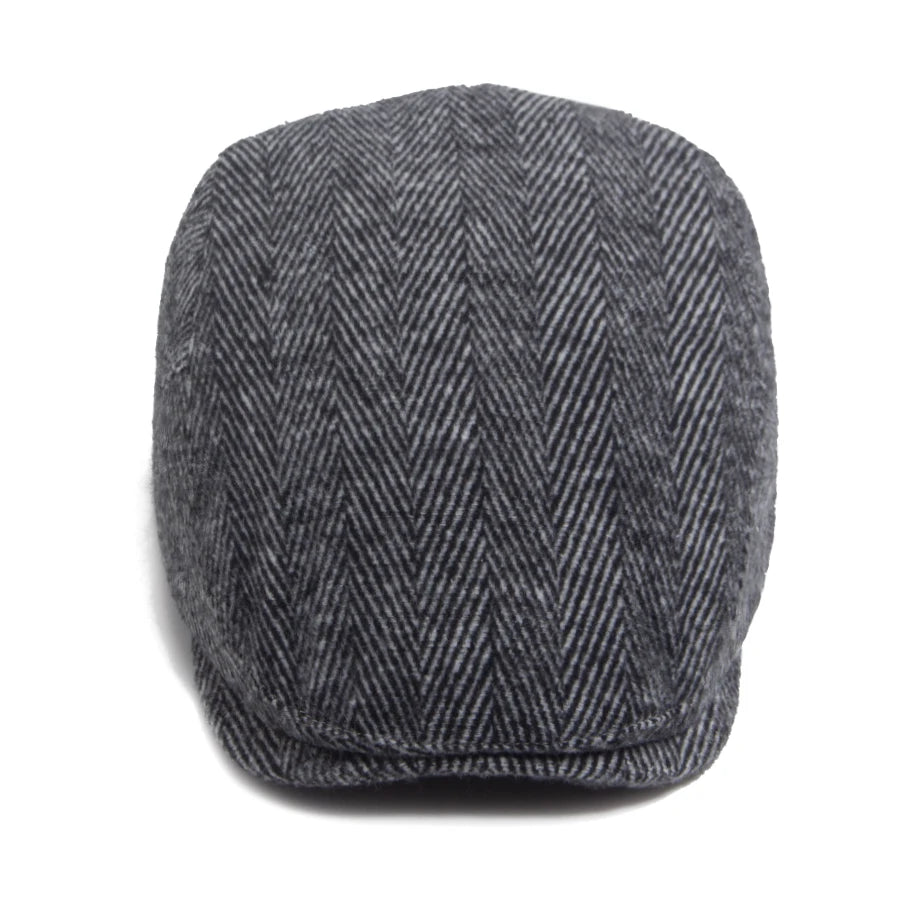 Fiskebeinsmønstret Newsboy Flatcap med Knappedetalj