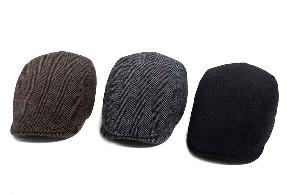 Fiskebeinsmønstret Newsboy Flatcap med Knappedetalj