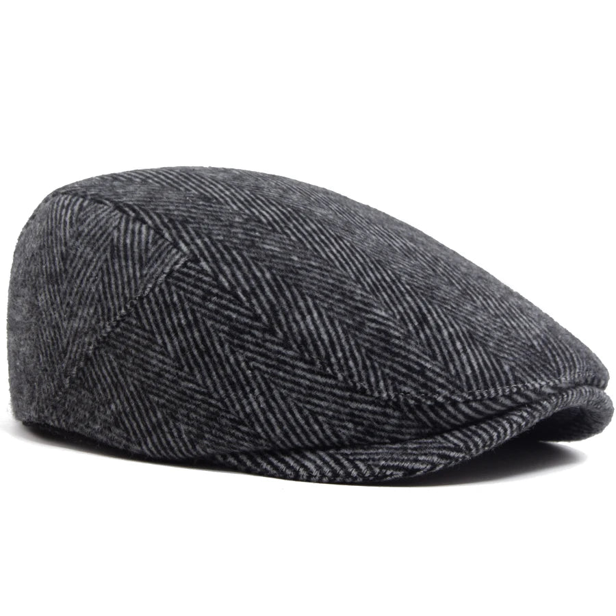 Fiskebeinsmønstret Newsboy Flatcap med Knappedetalj