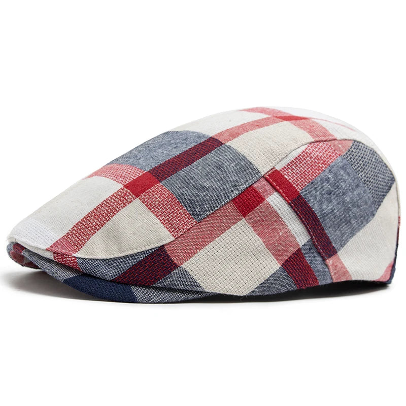 Rutete Newsboy Flatcap med Knappedetalj
