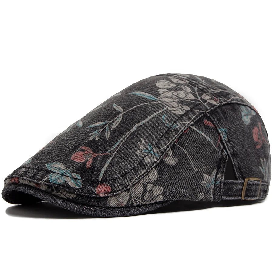 Mønstret Denim Newsboy Flatcap