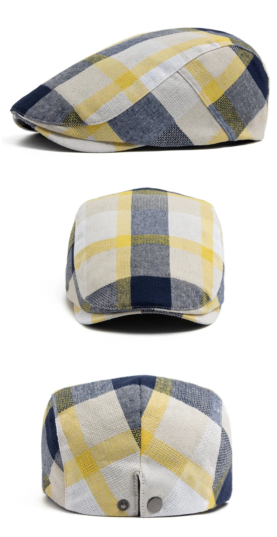 Rutete Newsboy Flatcap med Knappedetalj