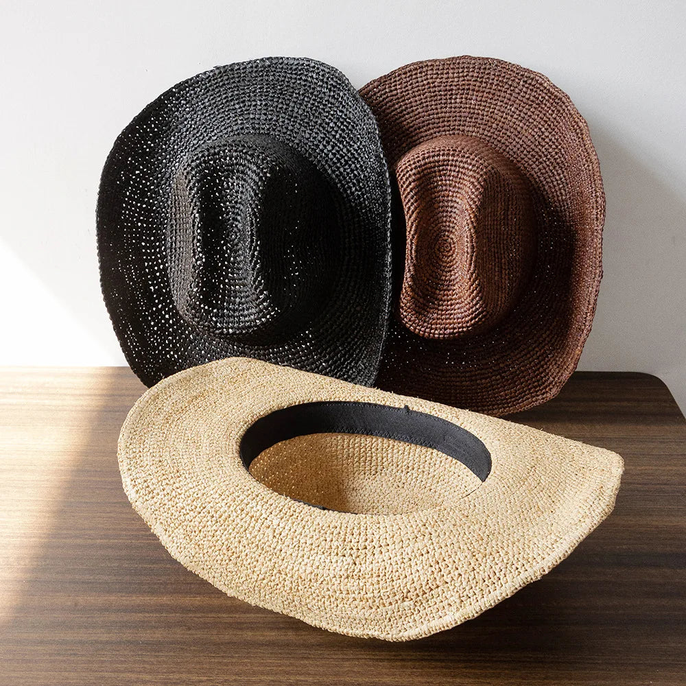 Raffia Cowboy-hatt med Bred Brem