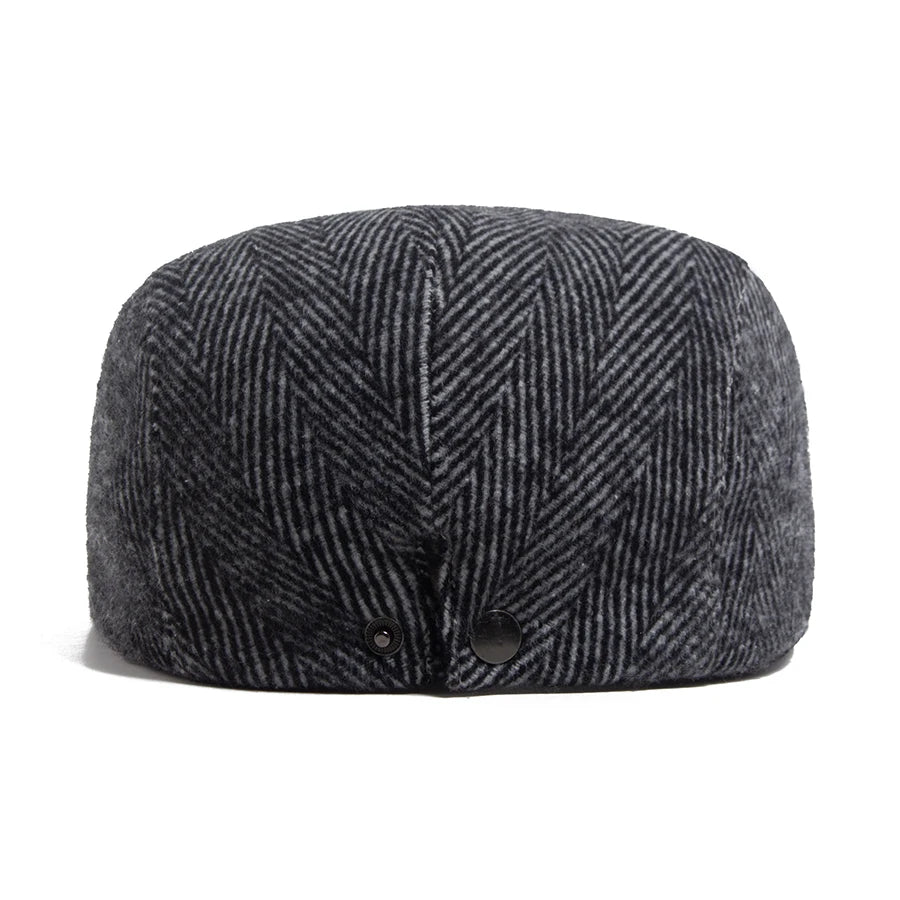 Fiskebeinsmønstret Newsboy Flatcap med Knappedetalj