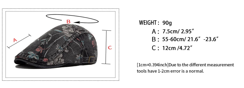 Mønstret Denim Newsboy Flatcap