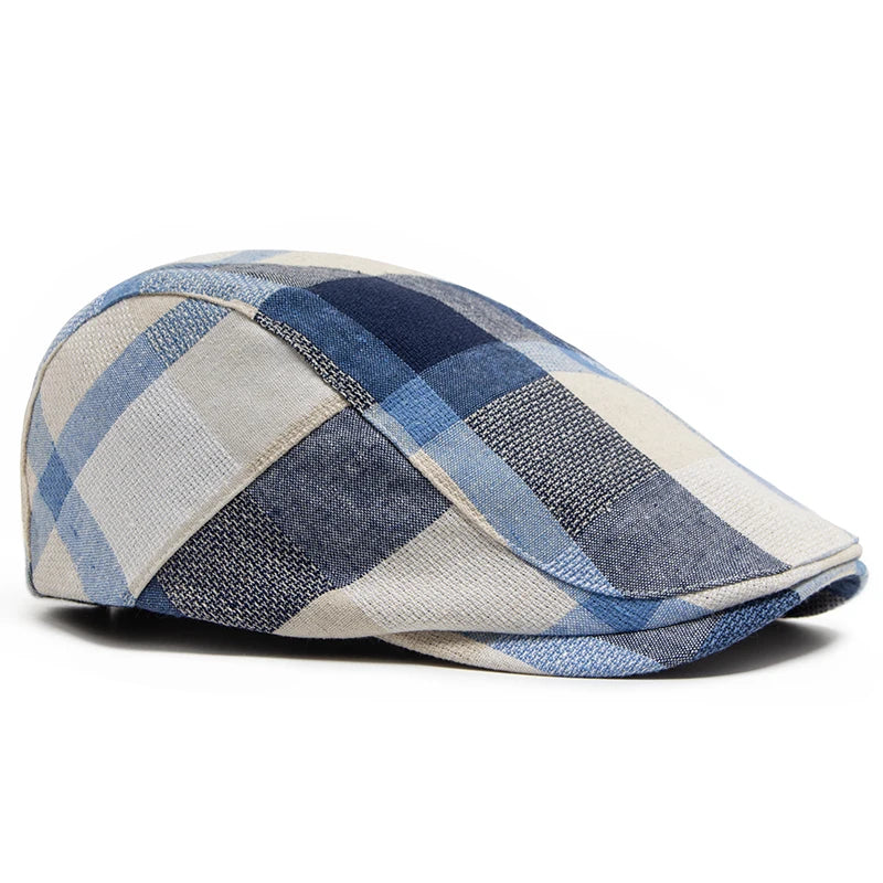 Rutete Newsboy Flatcap med Knappedetalj