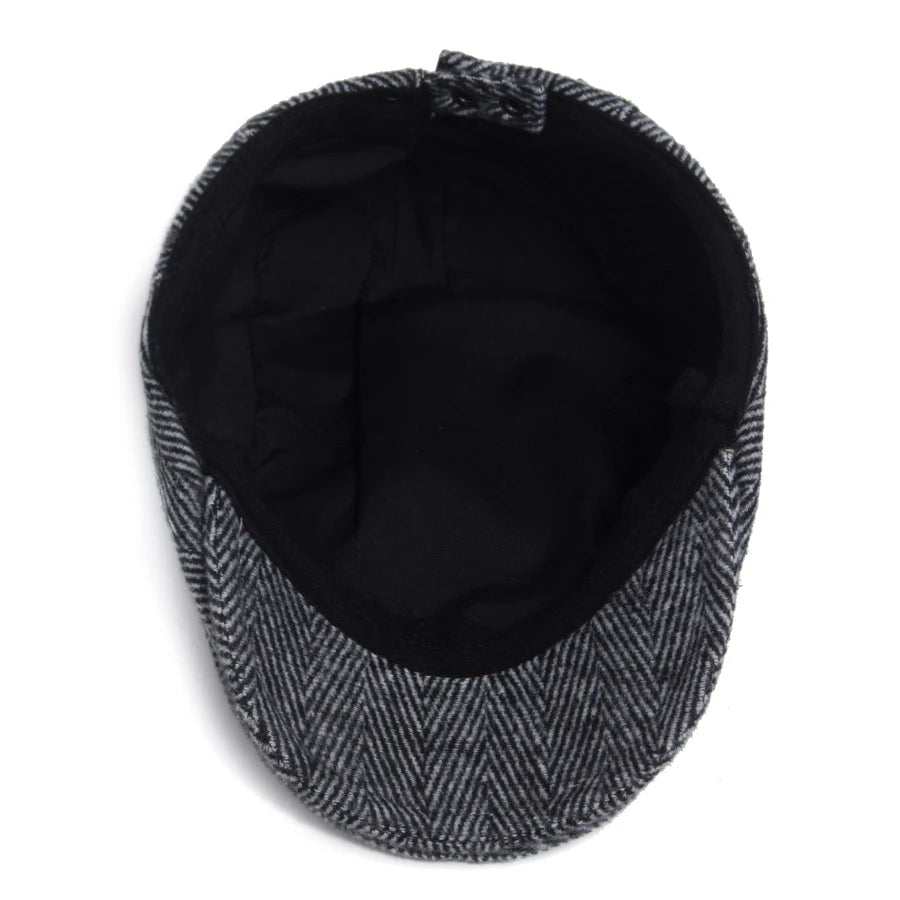 Fiskebeinsmønstret Newsboy Flatcap med Knappedetalj