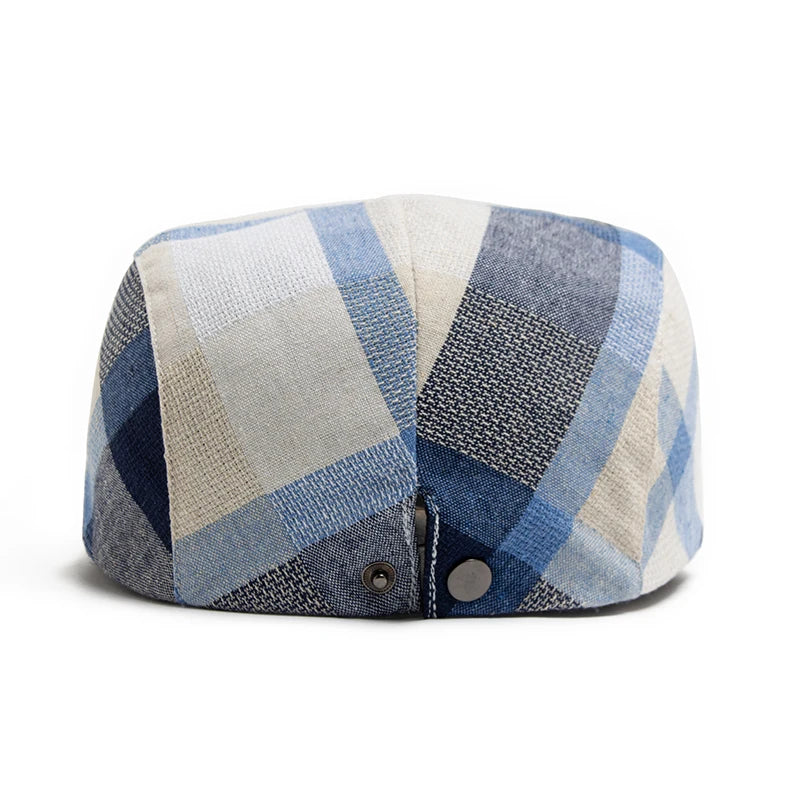 Rutete Newsboy Flatcap med Knappedetalj