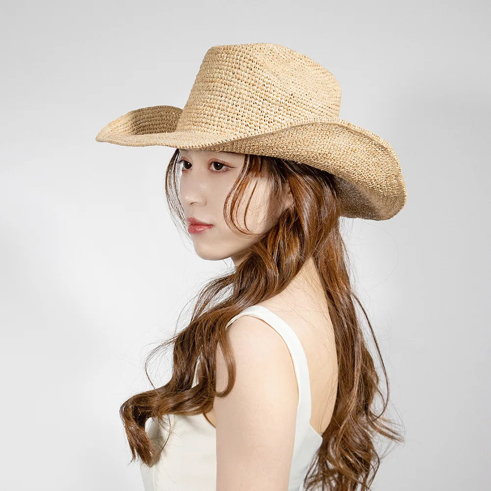 Raffia Cowboy-hatt med Bred Brem