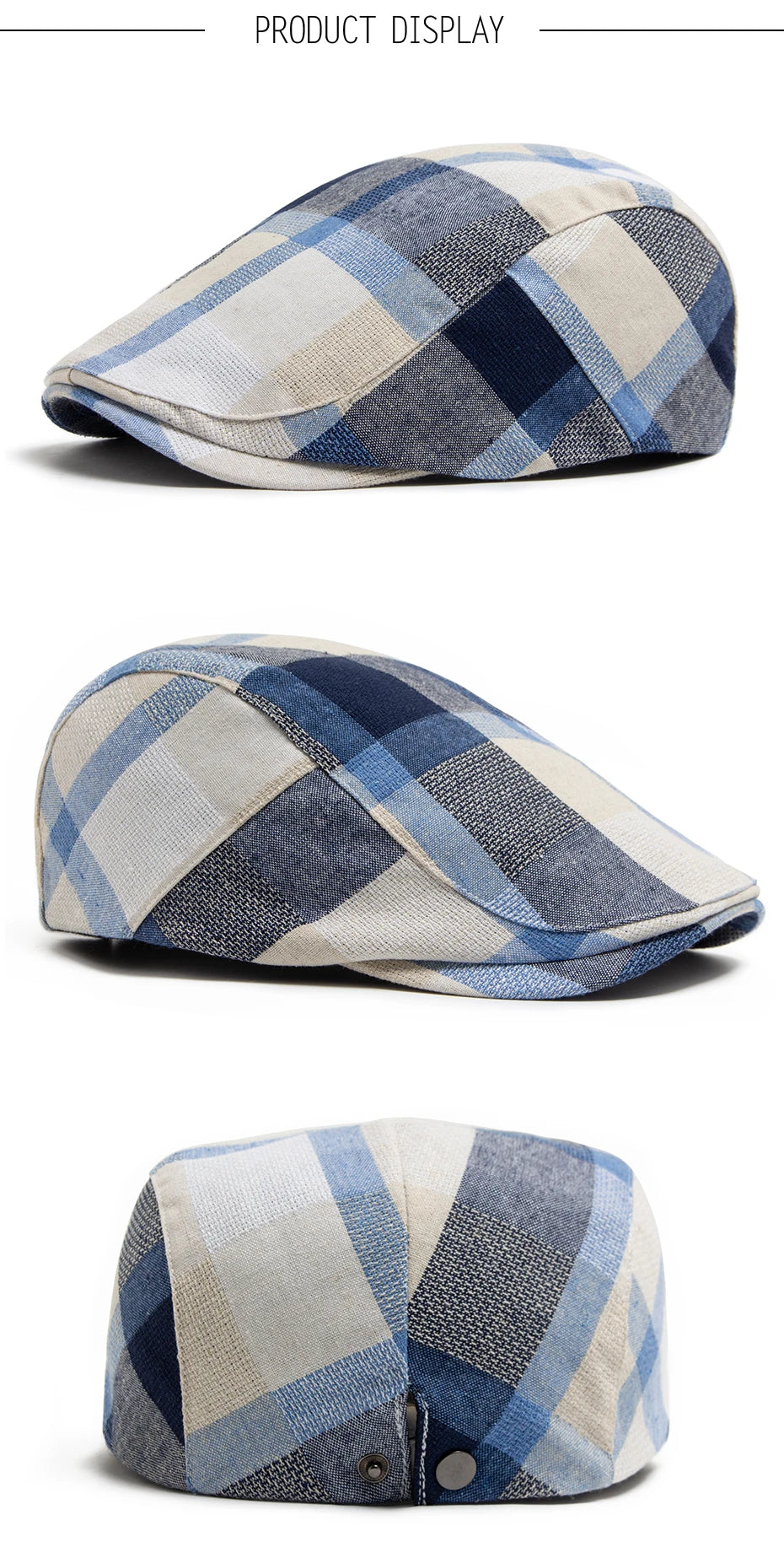 Rutete Newsboy Flatcap med Knappedetalj