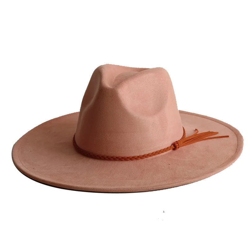 Semsket Fedora Filthatt med Bred Brem